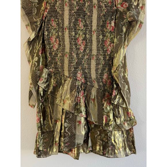 LoveShackFancy NWT Greenwich Midnight Ruby Gold Metallic Smocked Mini Dress XS - Picture 7 of 17